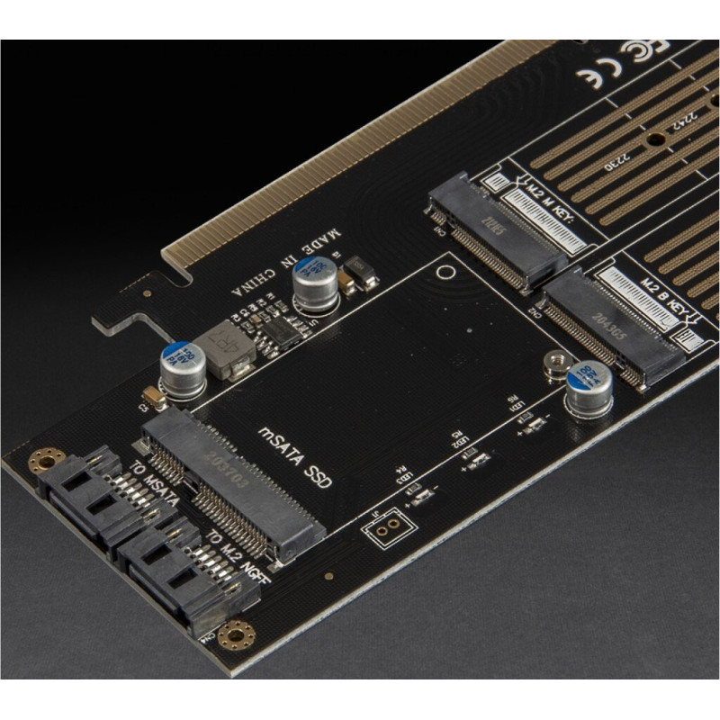 Адаптер Frime PCI-E x16 to 2xM.2 (M Key + B Key) + 1 x mSata (ECF-PCIEtoSSD009.LP)