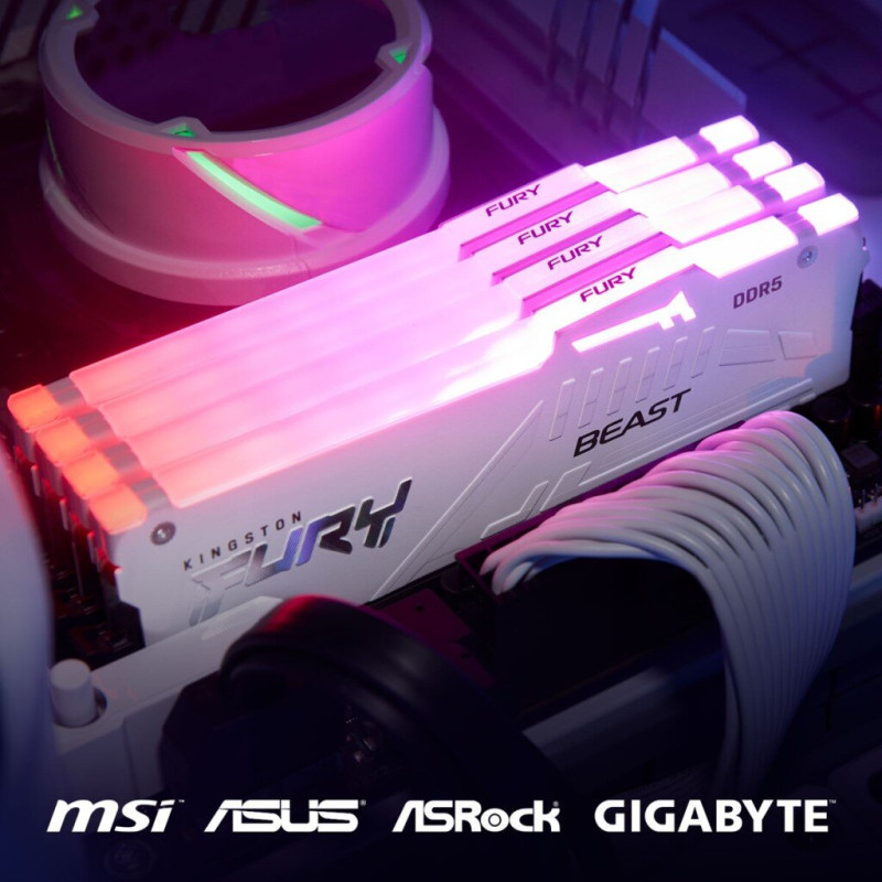 Модуль пам'яті для комп'ютера DDR5 32GB 6000 MHz Beast AM5 RGB White Kingston Fury (ex.HyperX) (KF560C36BWEA-32)