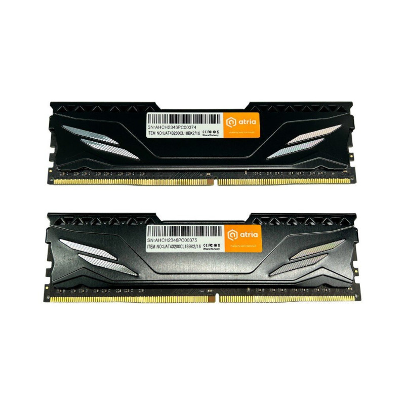 Модуль пам'яті для комп'ютера DDR4 16GB (2x8GB) 3200 MHz Fly Black ATRIA (UAT43200CL18BK2/16)